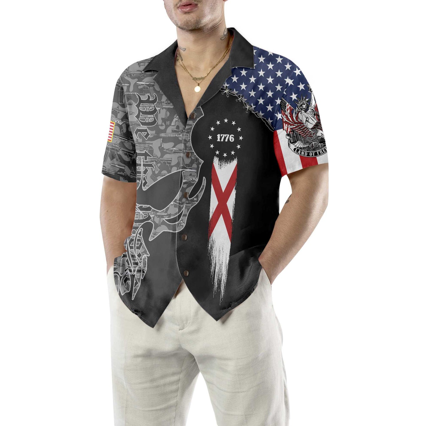Skull Camouflage Pattern Eagle American Flag Patriot Hawaiian Shirt, Sons Of America Aloha Shirt, Gift For Adults