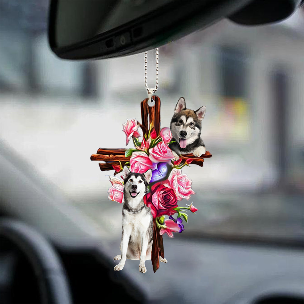 Alaskan Malamute Roses and Jesus Ornament - Dog Car Hanging Ornament - Gift For Dog Mom, Dog Lover, Dog Owner