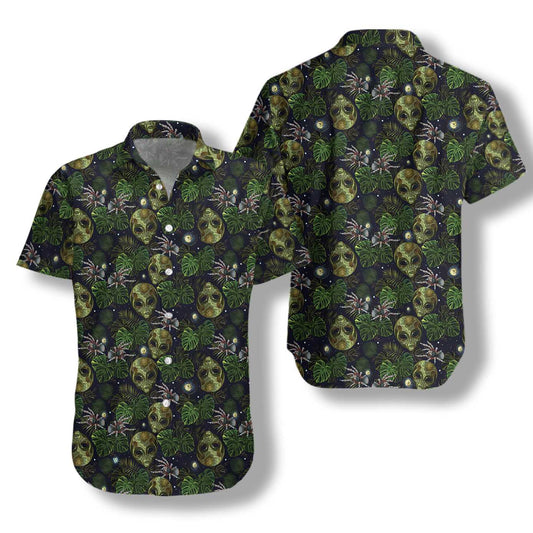 Alien And Spider In Night Tropical Forest Hawaiian Shirt, Tropical Aloha Shirt For Men And Women, Perfect Gift For Friends, Husband, Boyfriend, Wife, Girlfriend, Family