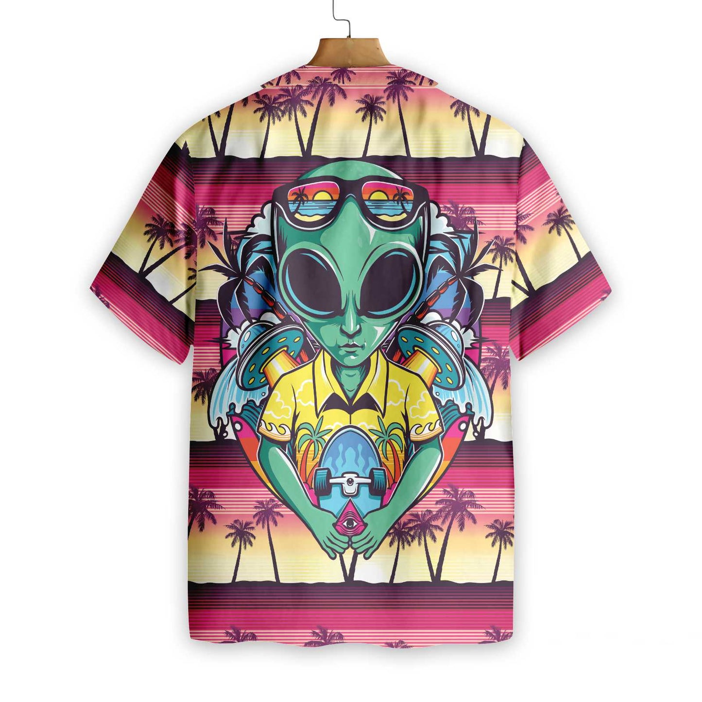 Alien With Skate Hawaiian Shirt, Palm Tree Aloha Shirt For Men, Perfect Gift For Friends, Husband, Boyfriend, Family