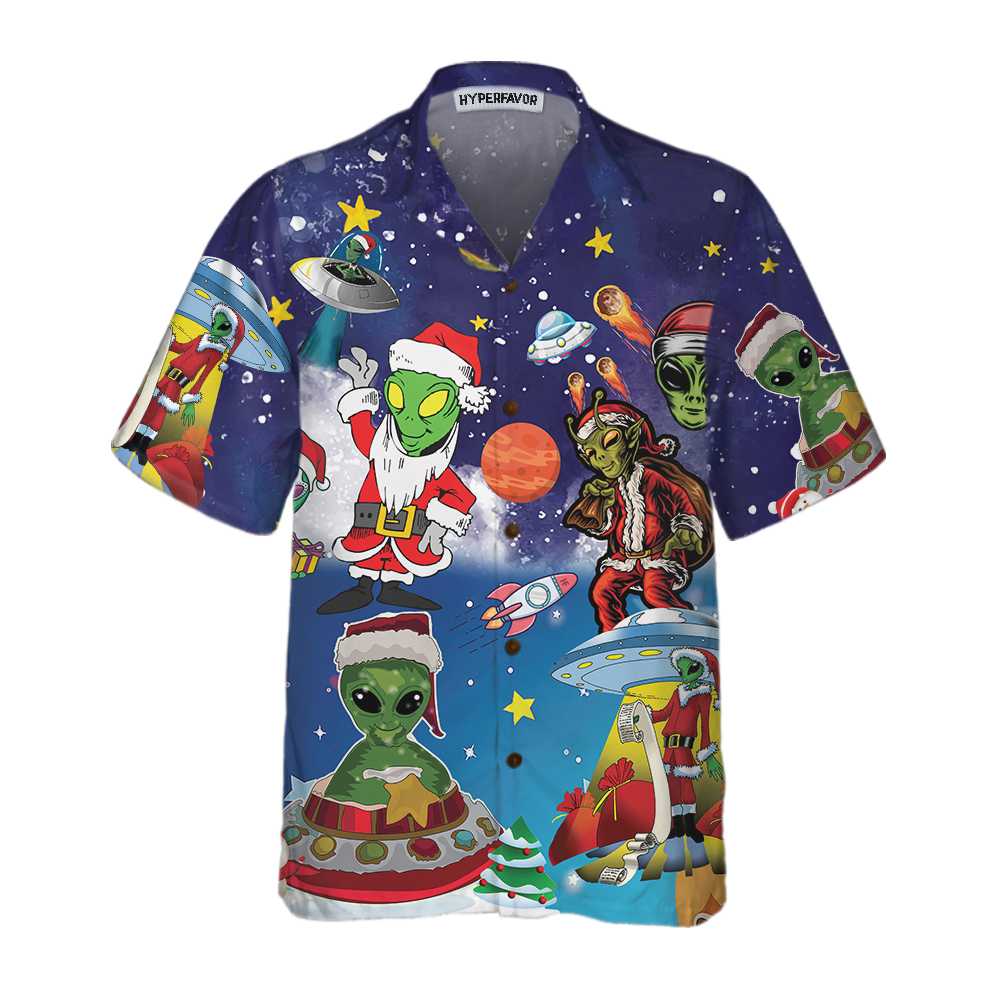 Aliens In Santa Costume Hawaiian Shirt, Funny Christmas Aloha Shirt For Men, Perfect Gift For Friends, Husband, Boyfriend, Family