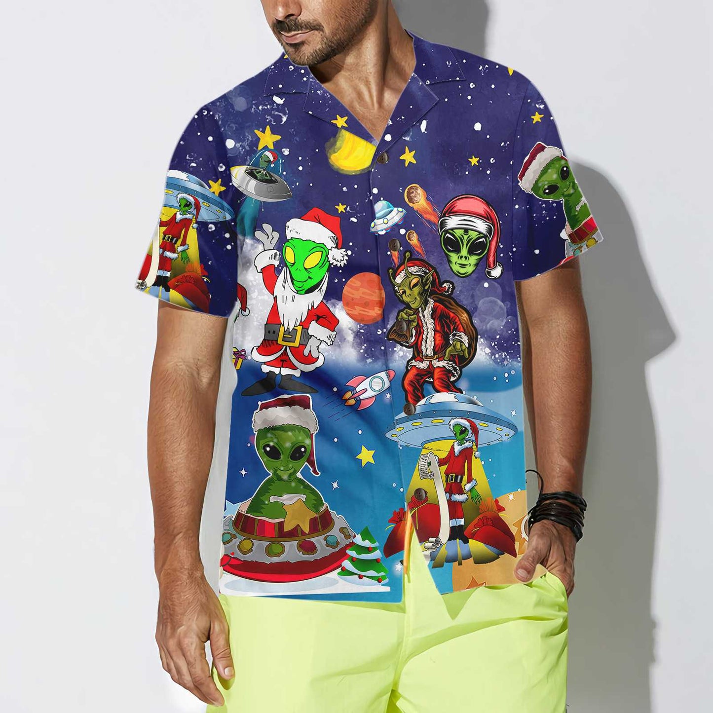 Aliens In Santa Costume Hawaiian Shirt, Funny Christmas Aloha Shirt For Men, Perfect Gift For Friends, Husband, Boyfriend, Family