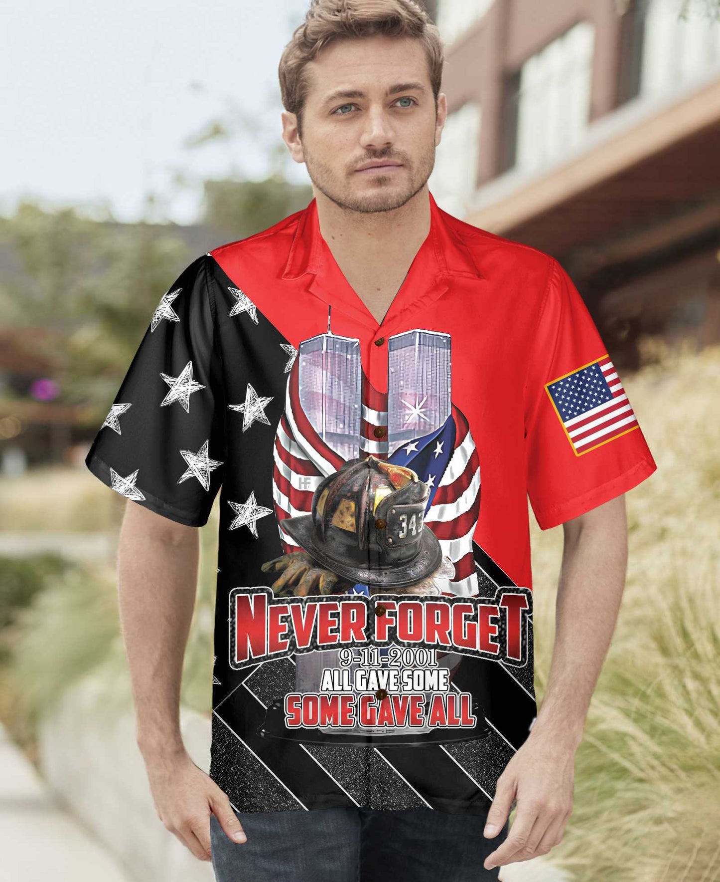 All Gave Some Some Gave All Patriot Day Hawaiian Shirt, American Flag Pattern 9/11 Memorial Aloha Shirt For Men, Perfect Gift For Friends, Husband, Boyfriend, Family