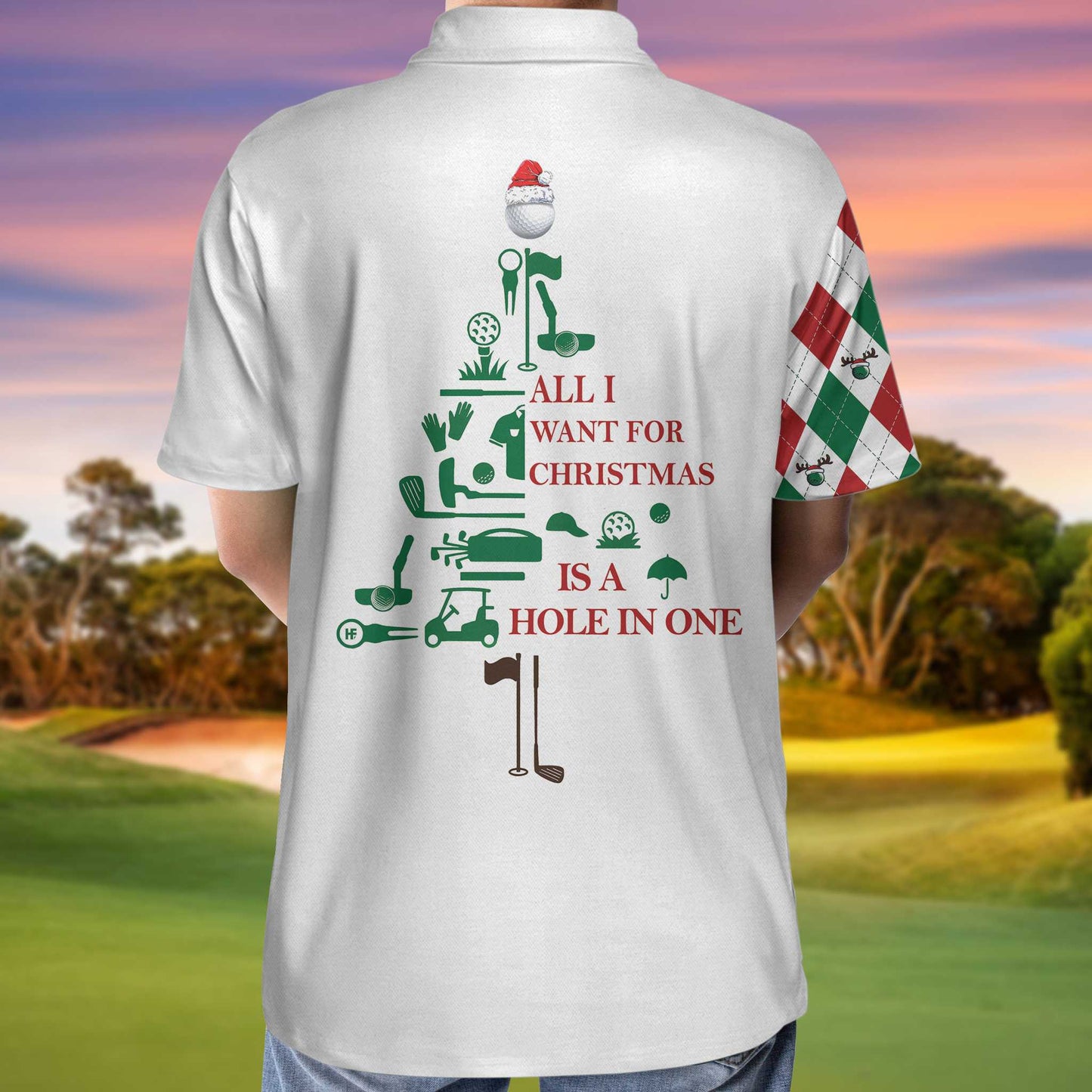 Golf Custom Men Polo Shirt All I Want For Christmas Is A Hole In One Men Polo Shirt, Personalized Argyle Short Sleeve Shirt For Golfers