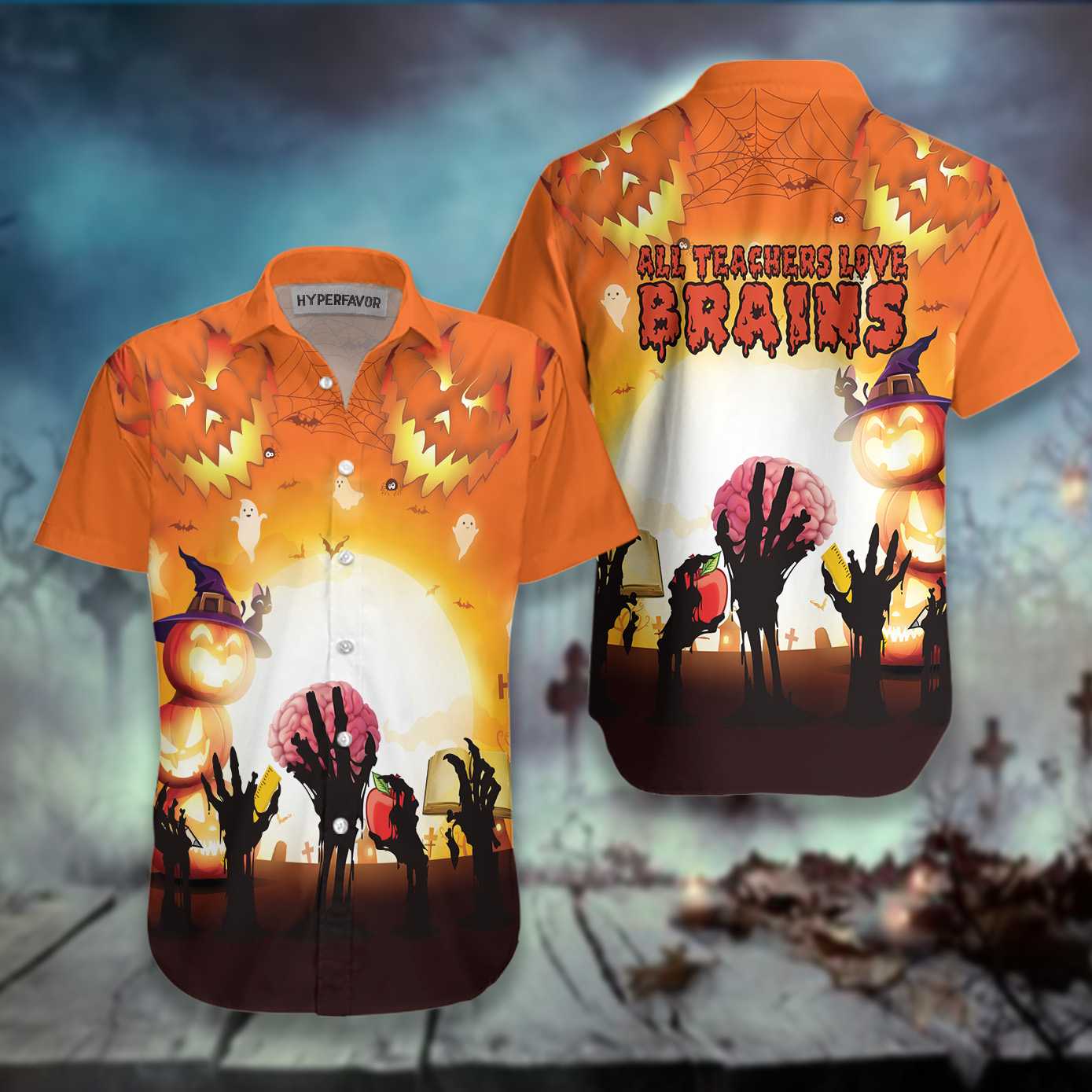 All Teachers Love Brains Teacher Hawaiian Shirt, Halloween Teacher Aloha Shirt for Men And Women, Best Gift For Teachers