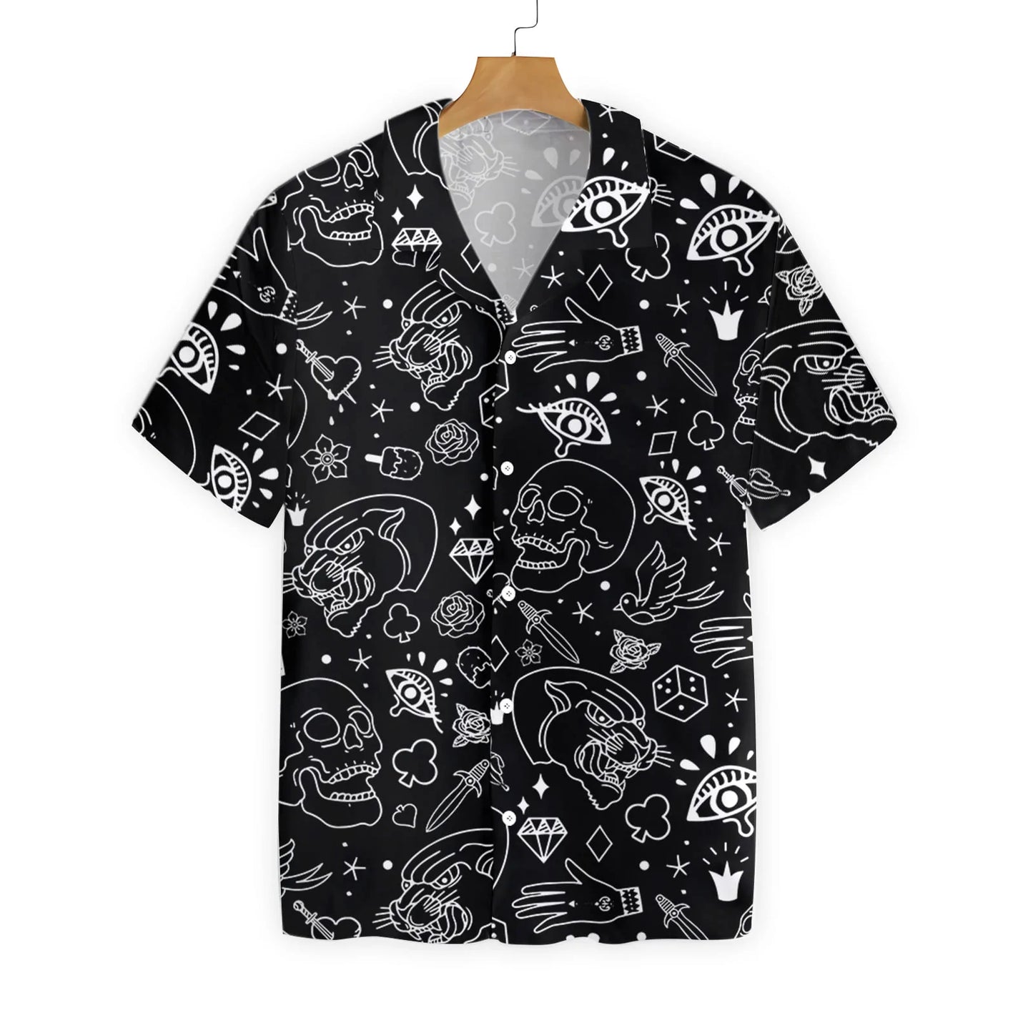 American Traditional Flash Tattoo Skull Hawaiian Shirt, Symbol Tattoo Aloha Shirt For Men & Women, Best Gift For Husband, Wife, Boyfriend, Girlfriend