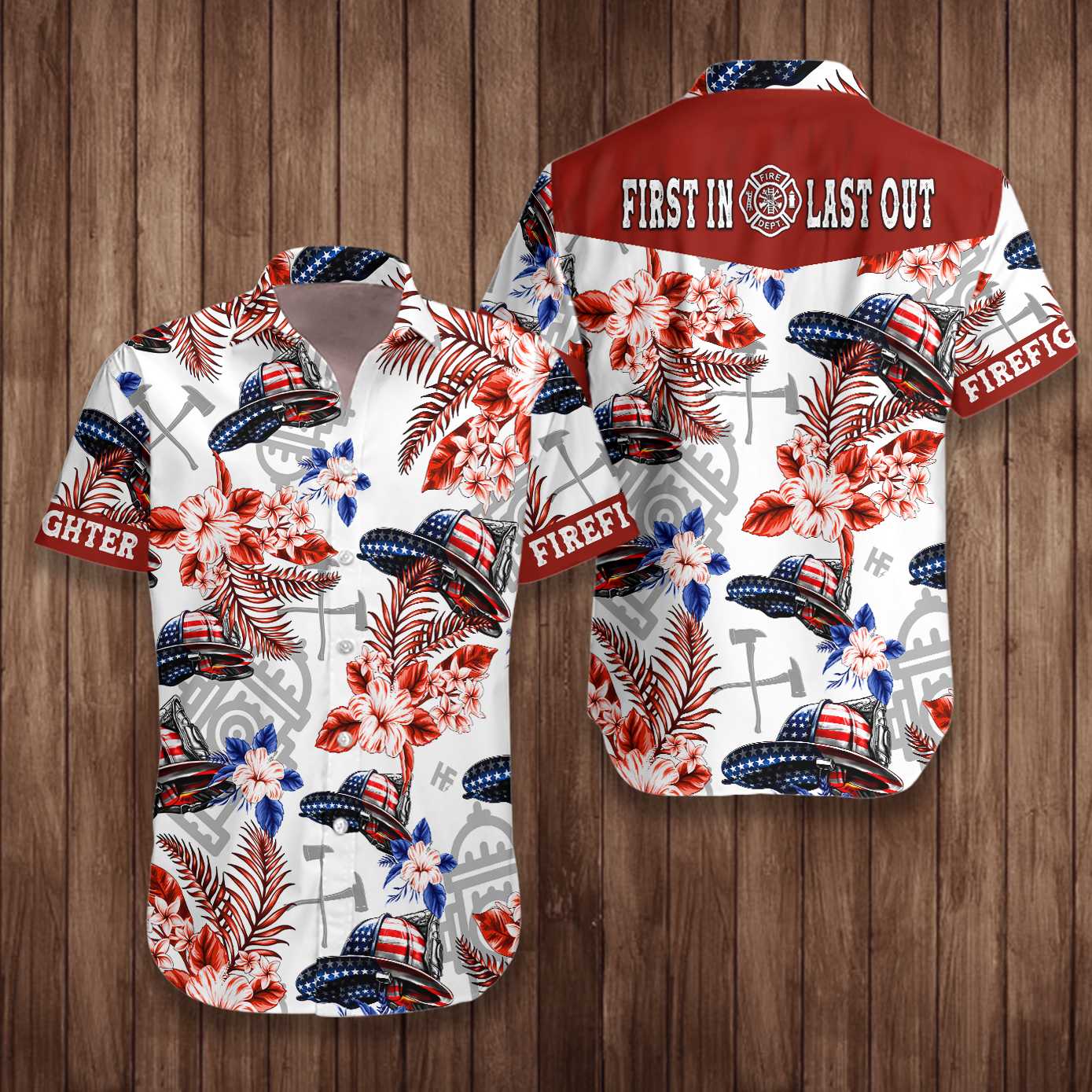 American Flag Firefighter Helmet Seamless Firefighter Hawaiian Shirt, Texas Bluebonnet Firefighter Aloha Shirt For Men, Best Gift For Firefighter Patriot