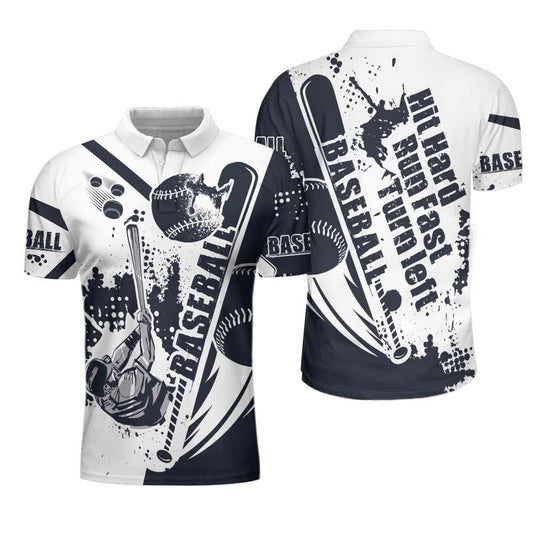 Baseball Lover Hit Hard Run Fast Turn Left Men Polo Shirt, Wet Paint Baseball Polo Shirt, Best Baseball Shirt For Men, Gift For Baseball Lovers