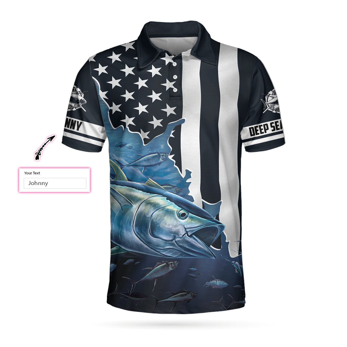Personalized Fishing Men Polo Shirt, American Flag Tuna Pursuit of Happiness Custom Polo Shirt, Shirt, Best Fishing Custom Shirt For Men