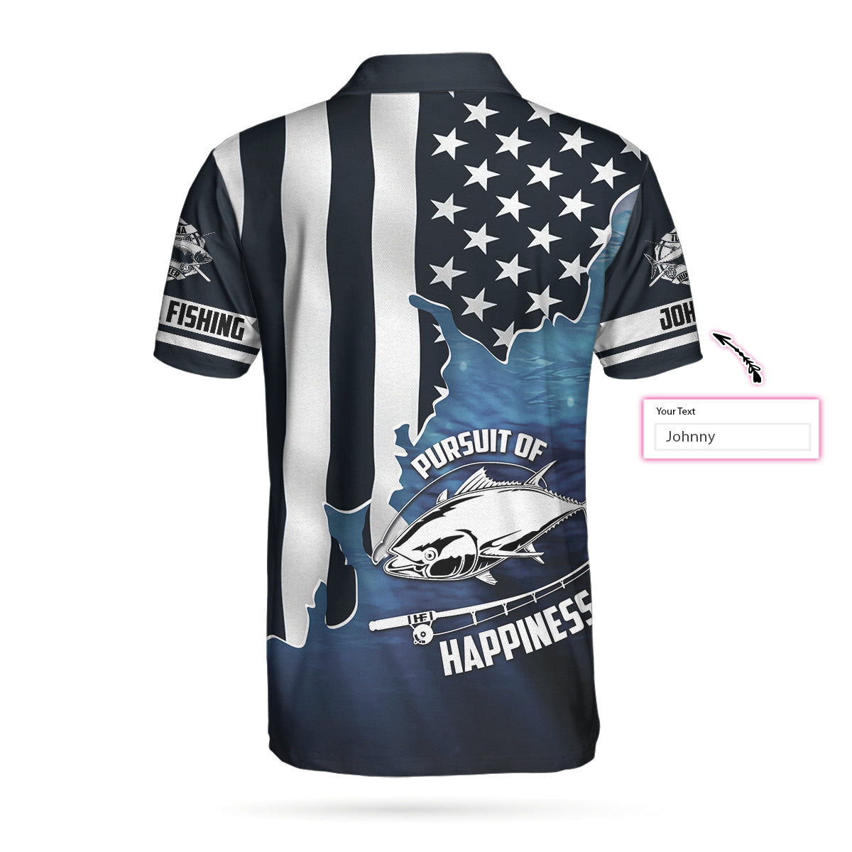 Personalized Fishing Men Polo Shirt, American Flag Tuna Pursuit of Happiness Custom Polo Shirt, Shirt, Best Fishing Custom Shirt For Men