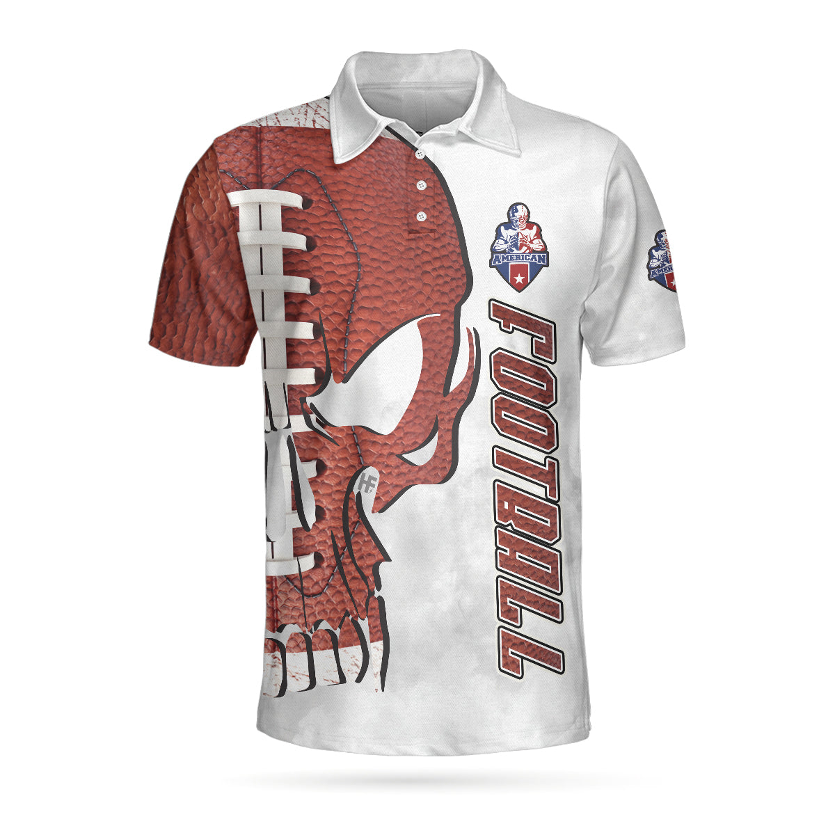 Personalized American Football Custom Men Polo Shirt, Skull Short Sleeve Custom Polo Shirt, Pigskin Pattern Skull Polo Shirt, Best Football Shirt For Men