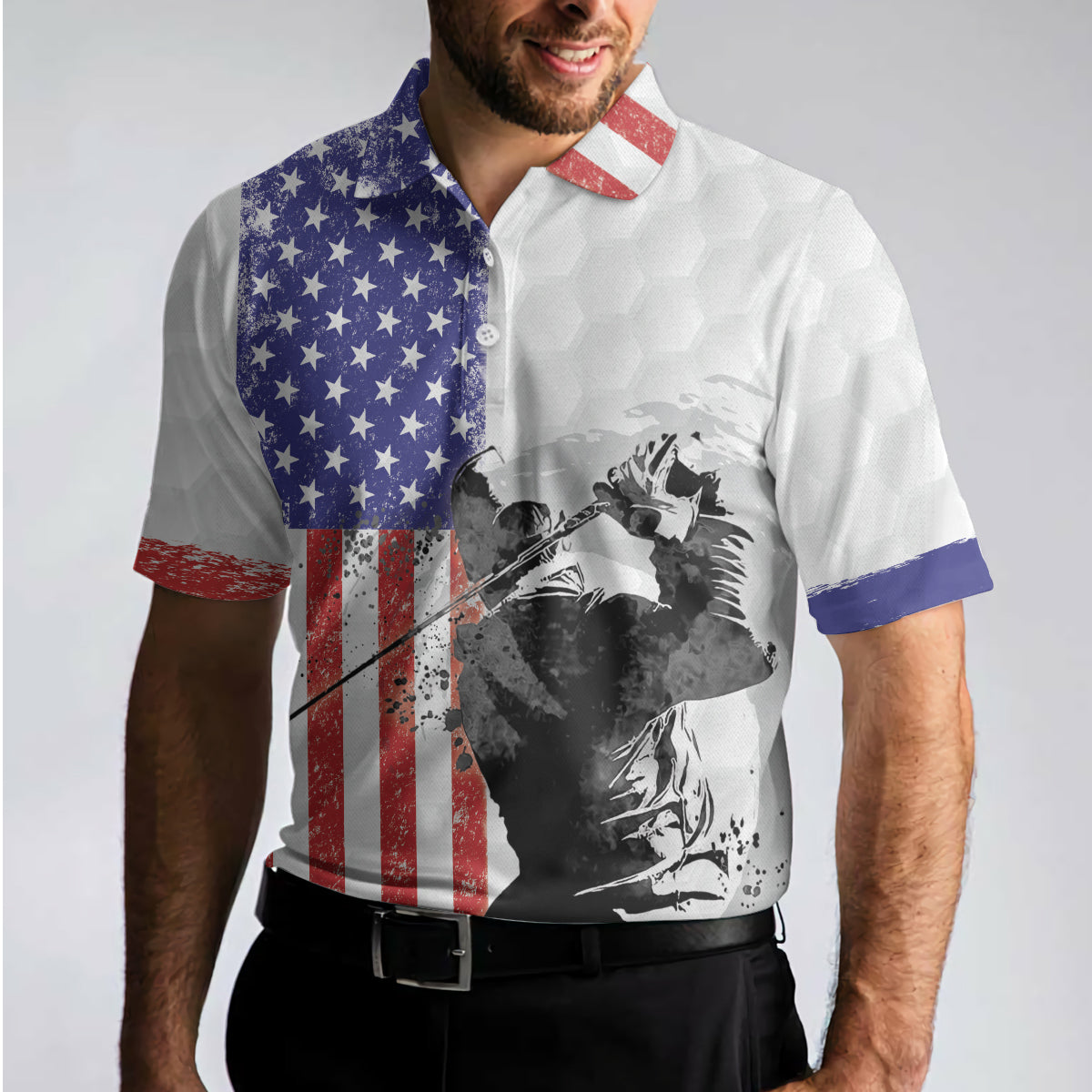 American Golfer Short Sleeve Golf Men Polo Shirt, Golf Club Style American Flag Polo Shirt, Patriotic Golf Shirt For Men, Gift For Golfers