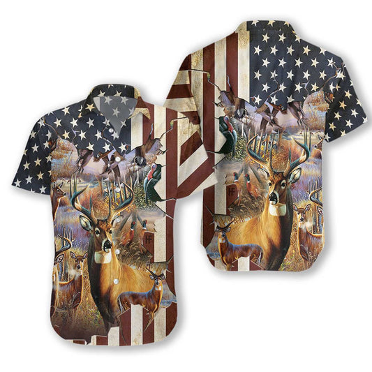 Hunter American Flag Hawaiian Shirt, Hunting Aloha Shirt For Men & Women, Best Gift For Husband, Wife, Boyfriend, Girlfriend