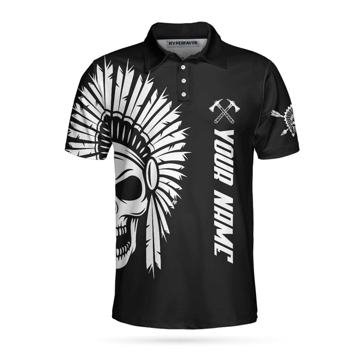 American Indian Skull Custom Men Polo Shirt, Personalized Skull Cherokee Print Shirt Design, Native American Polo Shirt