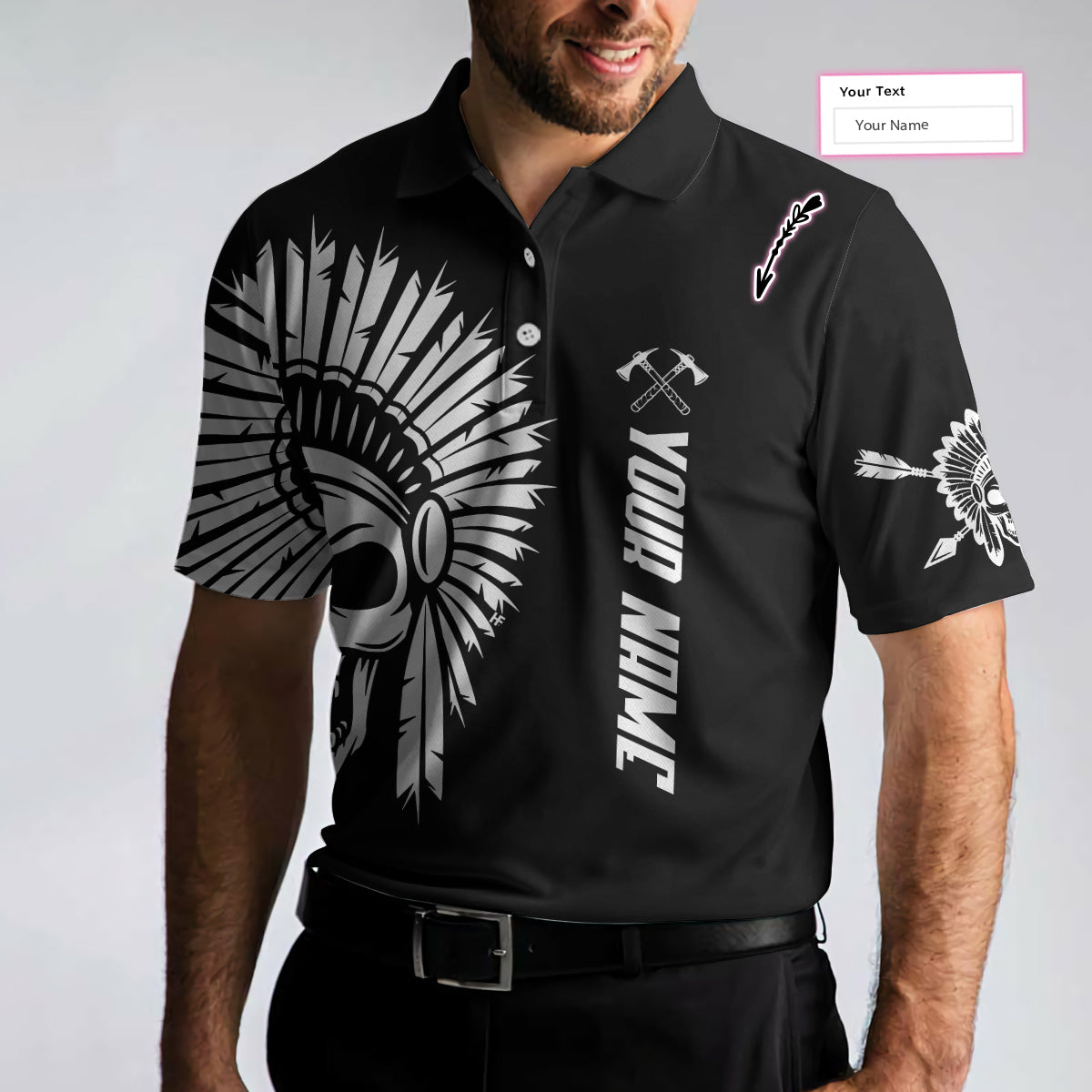 American Indian Skull Custom Men Polo Shirt, Personalized Skull Cherokee Print Shirt Design, Native American Polo Shirt