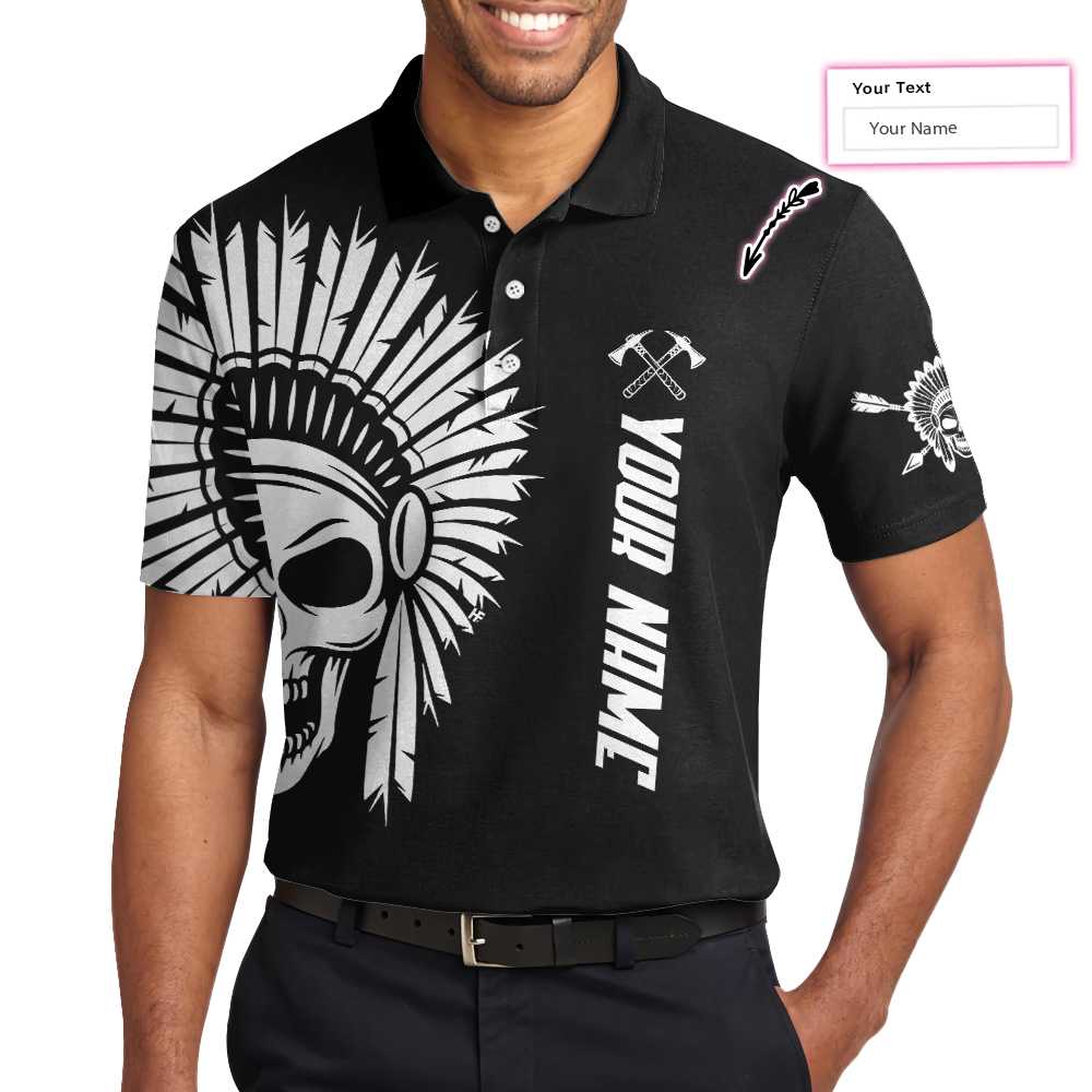 American Indian Skull Custom Men Polo Shirt, Personalized Skull Cherokee Print Shirt Design, Native American Polo Shirt