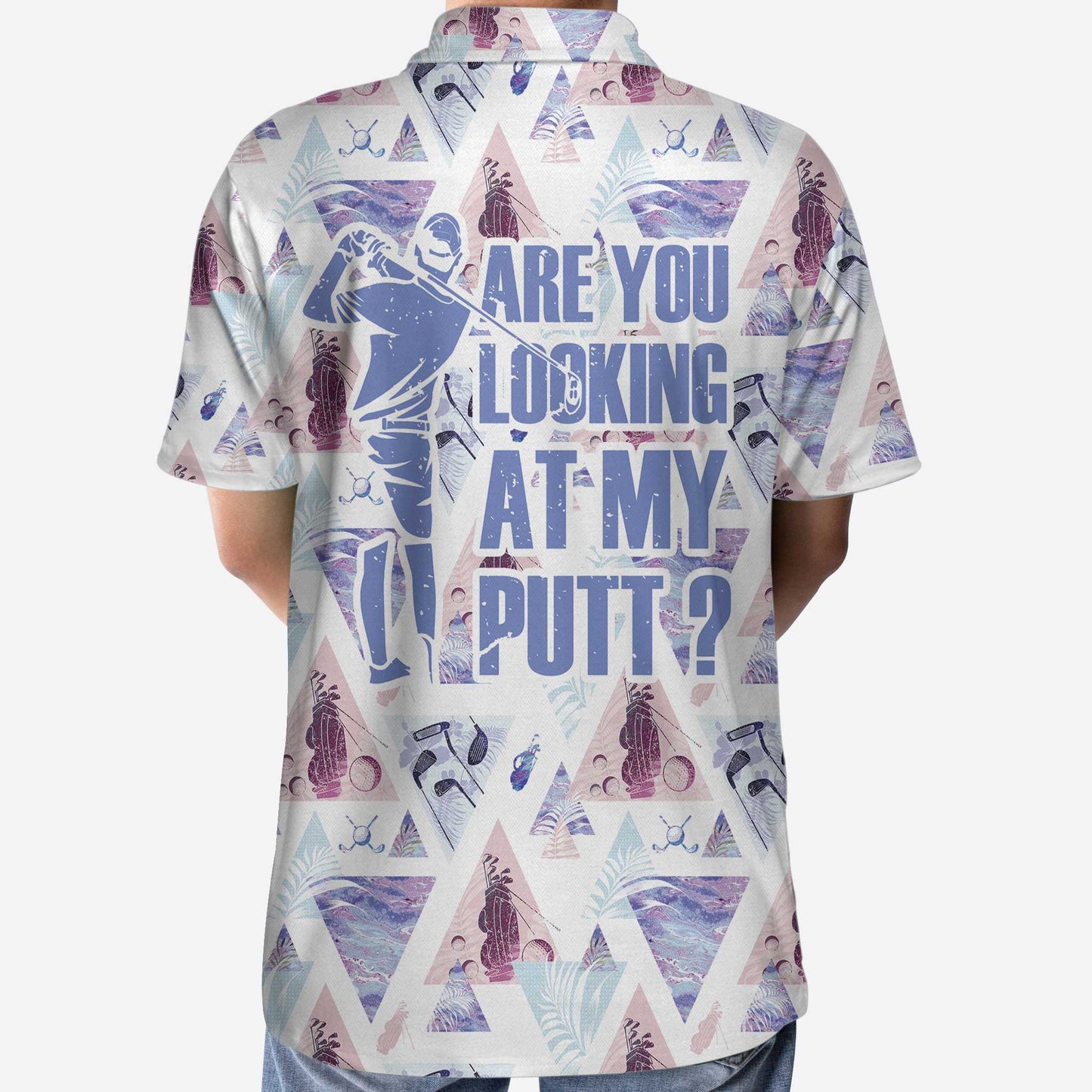 Geometric Triangle Pattern Short Sleeve Golf Men Polo Shirt, Are You Looking At My Putt Polo Shirt, Funny Golf Shirt For Men