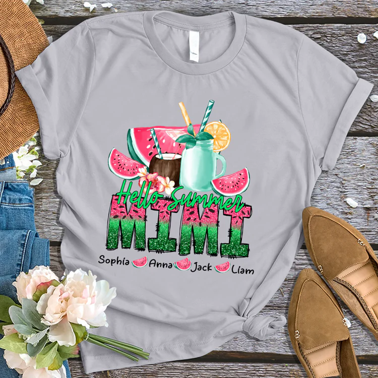 Mimi with Kids Custom Name T-shirt,  Mother's Day Shirt, Summer Mimi And Kids Personalized Shirt - Perfect Gift For Nana, Mimi, Grandma