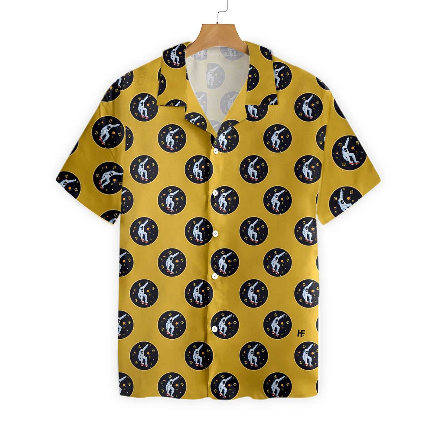 Astronaut Binance Coin Moon Pattern Hawaiian Shirt, Yellow Aloha Shirt For Men & Women, Best Gift For Summer, Husband, Wife, Boyfriend, Girlfriend