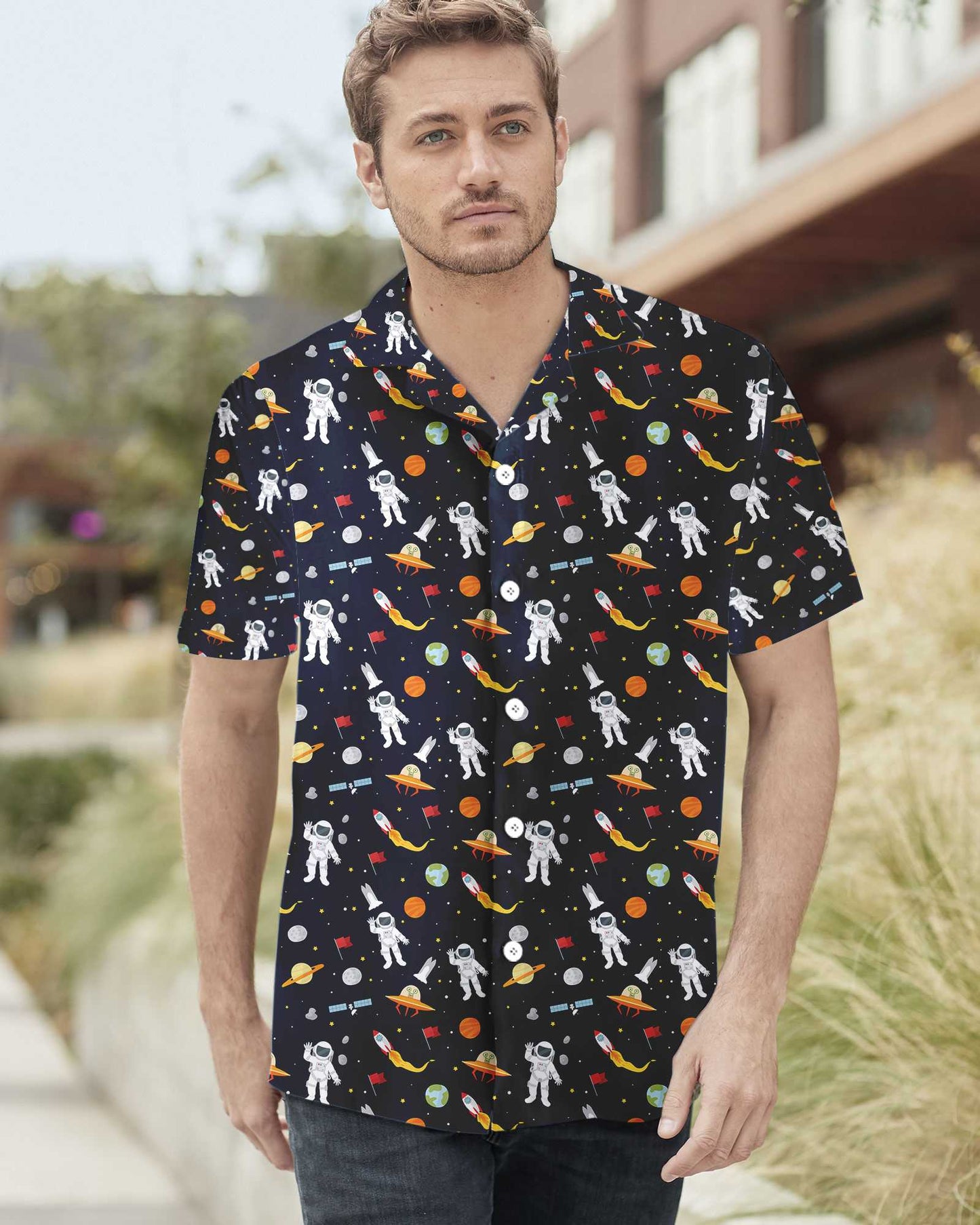 Astronaut Hello Hawaiian Shirt, Spacecraft Spaceflight Aloha Shirt For Men & Women, Best Gift For Summer, Husband, Wife, Boyfriend, Girlfriend