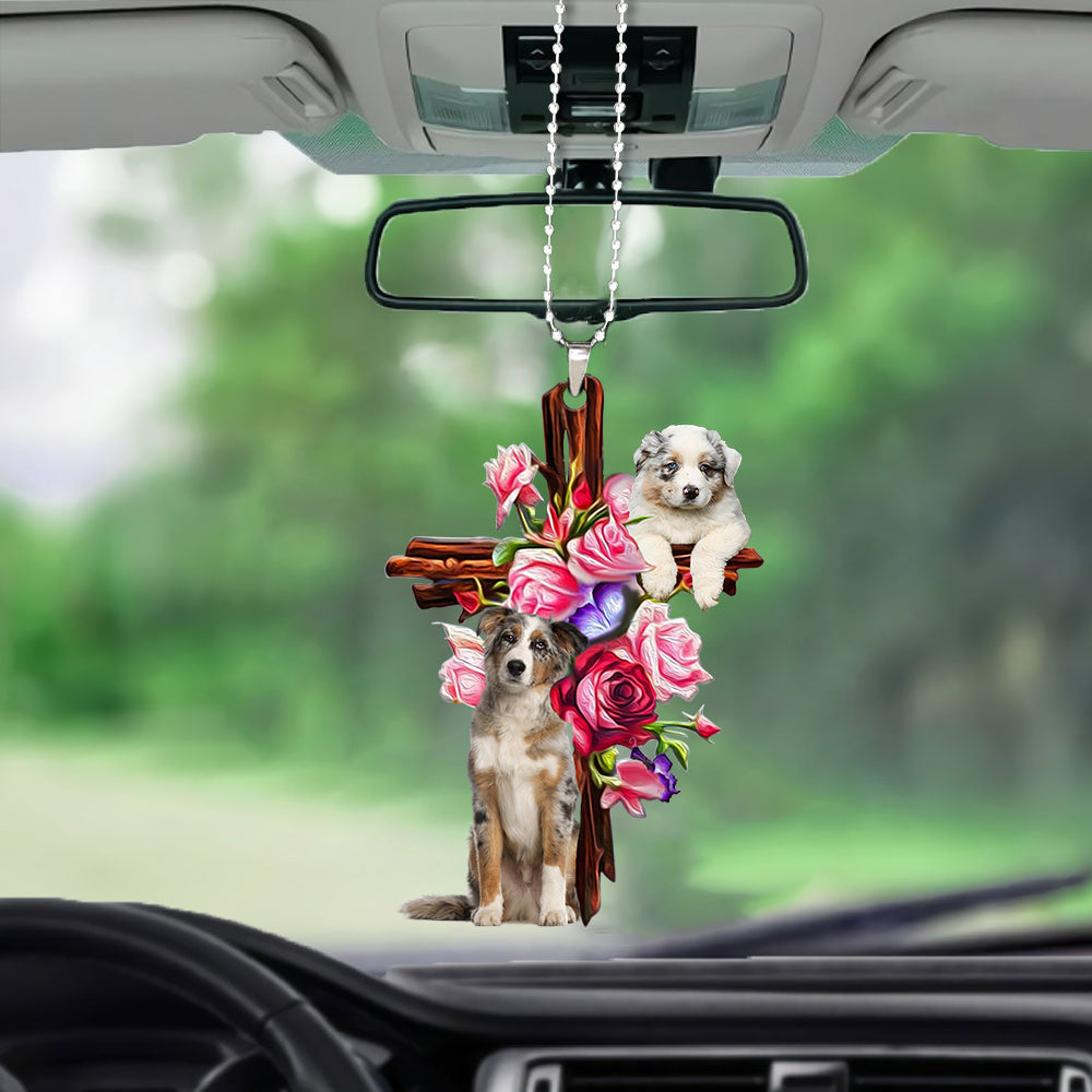 Australian Shepherd Roses and Jesus Ornament - Dog Car Hanging Ornament - Gift For Dog Mom, Dog Lover, Dog Owner