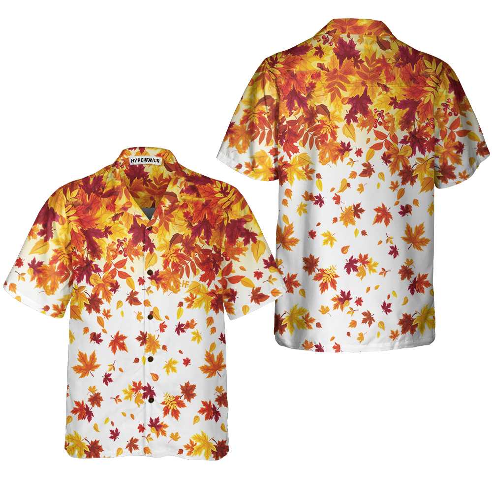 Autumn Leaves On White Thanksgiving Hawaiian Shirt, Fall Leaves Aloha Shirt for Men And Women, Unique Gift For Thanksgiving Day