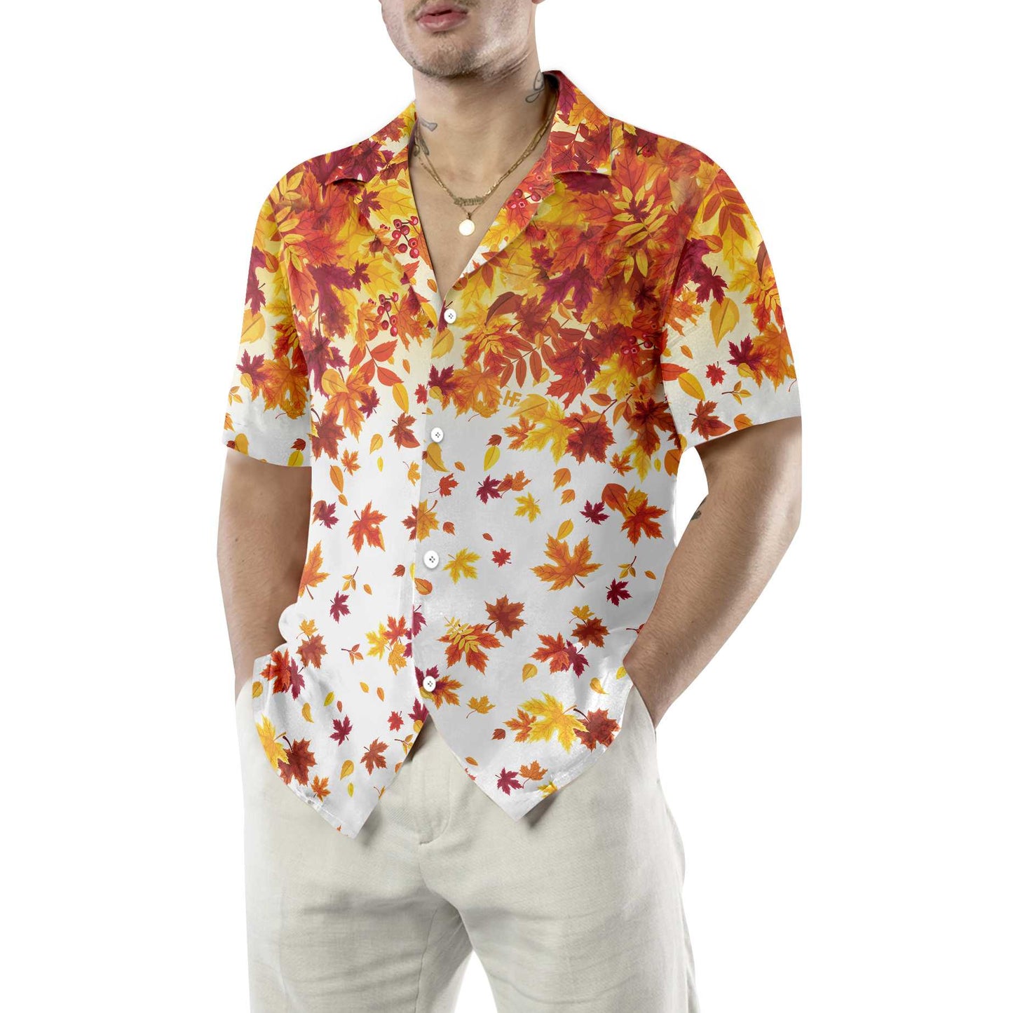 Autumn Leaves On White Thanksgiving Hawaiian Shirt, Fall Leaves Aloha Shirt for Men And Women, Unique Gift For Thanksgiving Day