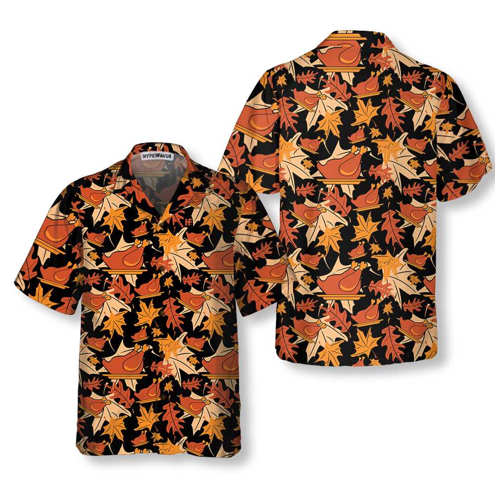 Autumnal Leaves With Turkey Meat Hawaiian Shirt, Fall Leaf Aloha Shirt For Men & Women, Best Gift For Thanksgiving Day, Husband, Wife, Boyfriend, Girlfriend