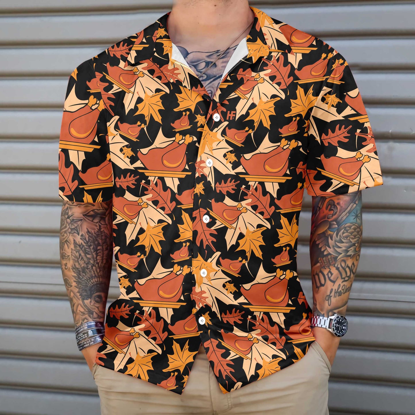 Autumnal Leaves With Turkey Meat Hawaiian Shirt, Fall Leaf Aloha Shirt For Men & Women, Best Gift For Thanksgiving Day, Husband, Wife, Boyfriend, Girlfriend