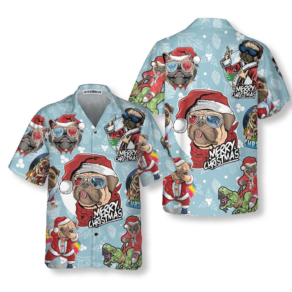 Pug Hawaiian Shirt, Awesome Xmas Pug Party Christmas Aloha Shirts, Funny Christmas Gift For Pug Lovers, Dog Lovers