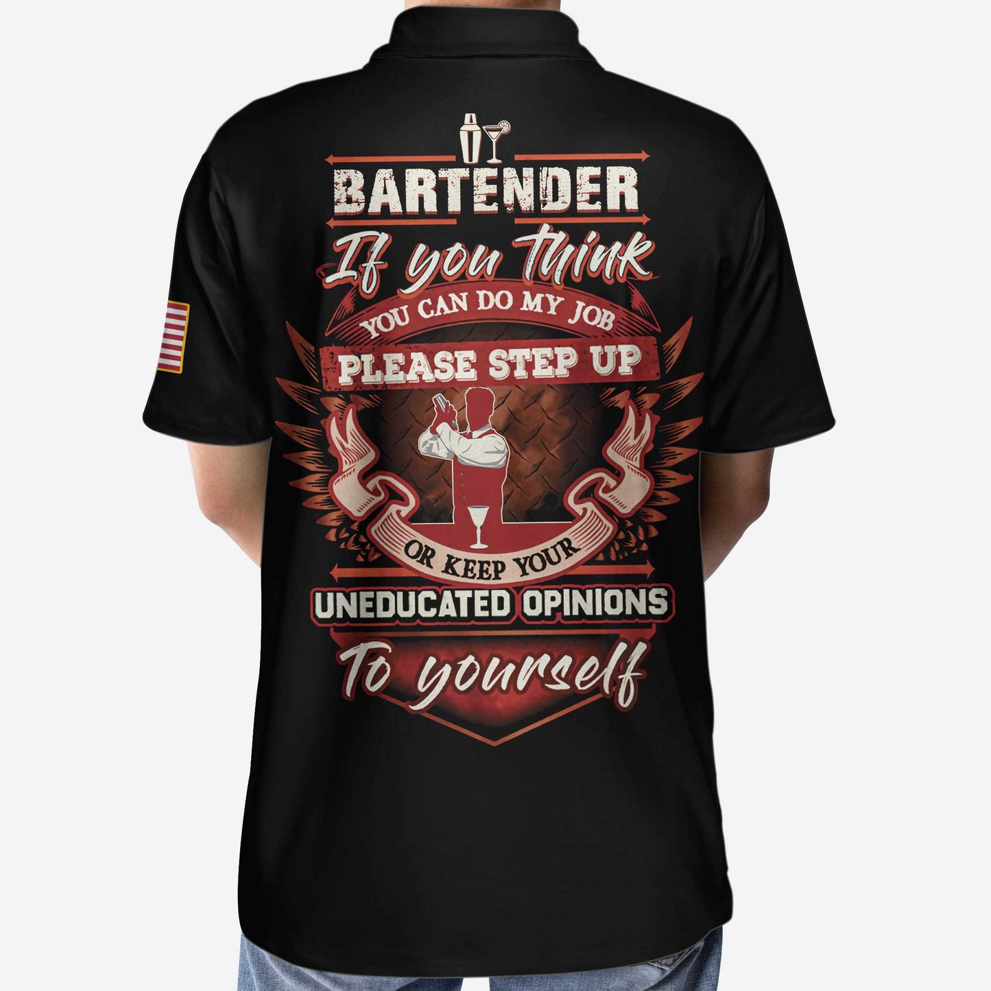 Proud Bartender America Flag Men Polo Shirt, If You Think You Can Do My Job Skull Short Sleeve Polo Shirt, Crazy Bartender Shirt For Men
