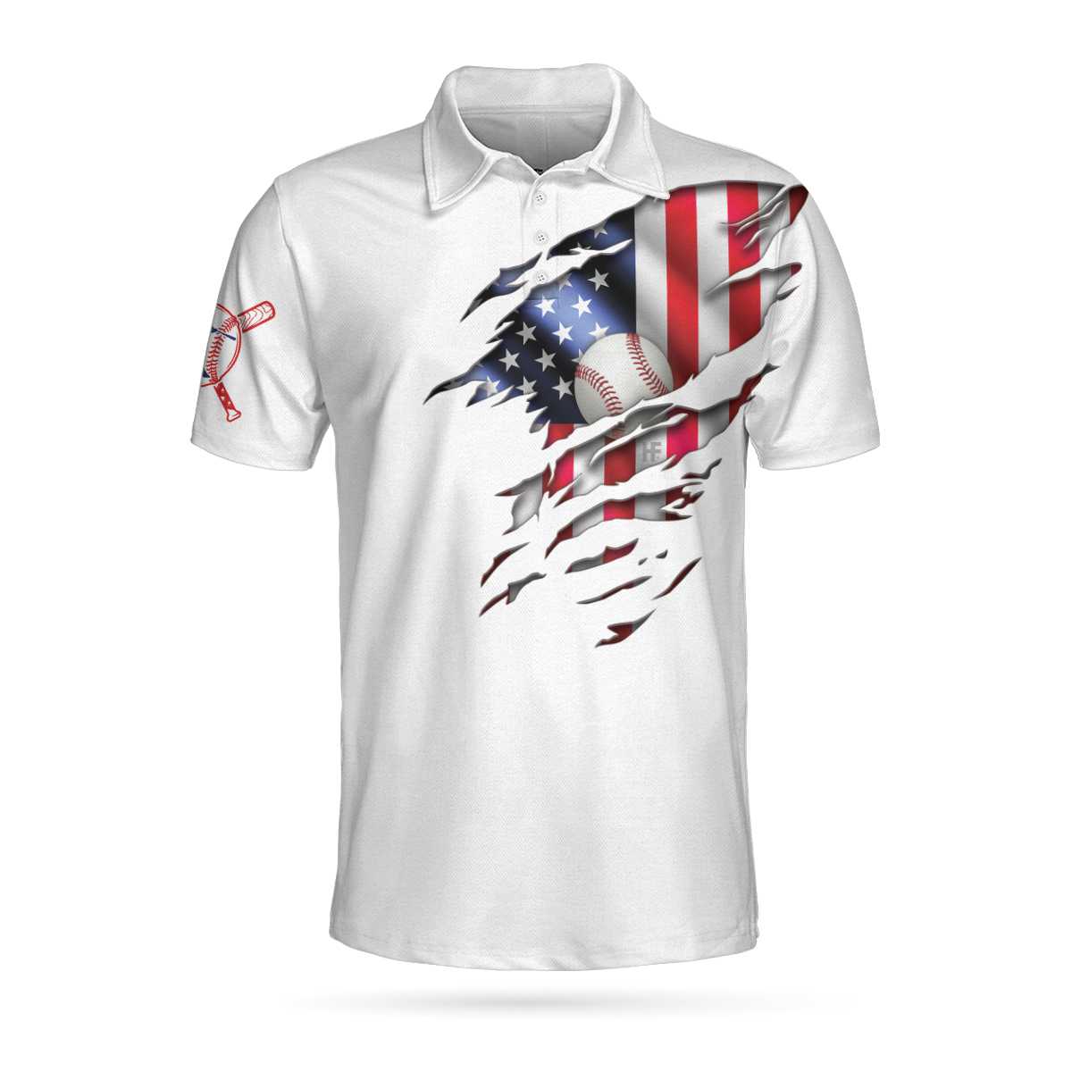 Baseball American Flag Men Polo Shirt, White Baseball USA Flag Polo Shirt, Patriotic Baseball Shirt For Men, Gift For Golfers