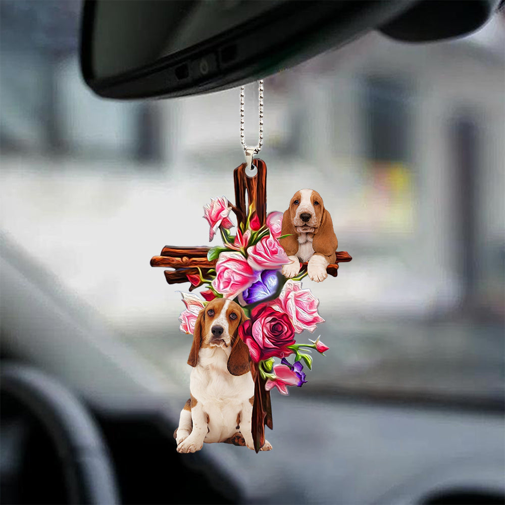 Basset Hound Roses and Jesus Ornament - Dog Car Hanging Ornament - Gift For Dog Mom, Dog Lover, Dog Owner