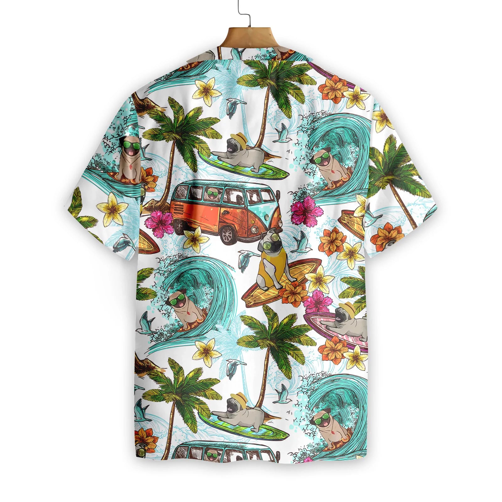 Beach Pugs Hawaiian Shirt, Pugs Surfing On Beach, Tropical Summer Aloha Shirt For Men And Women- Perfect Gift For Pug Lovers, Friends, Husband, Boyfriend, Family
