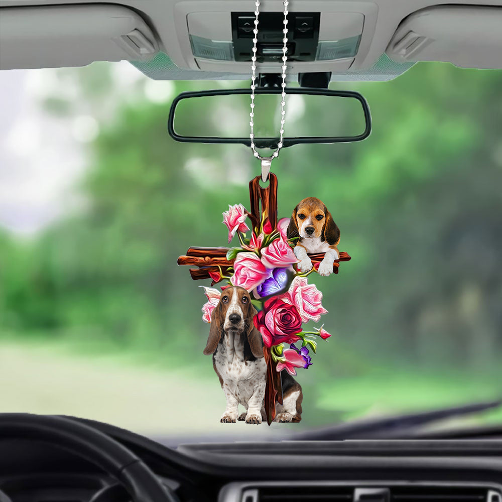 Beagle Roses and Jesus Ornament - Dog Car Hanging Ornament - Gift For Dog Mom, Dog Lover, Dog Owner