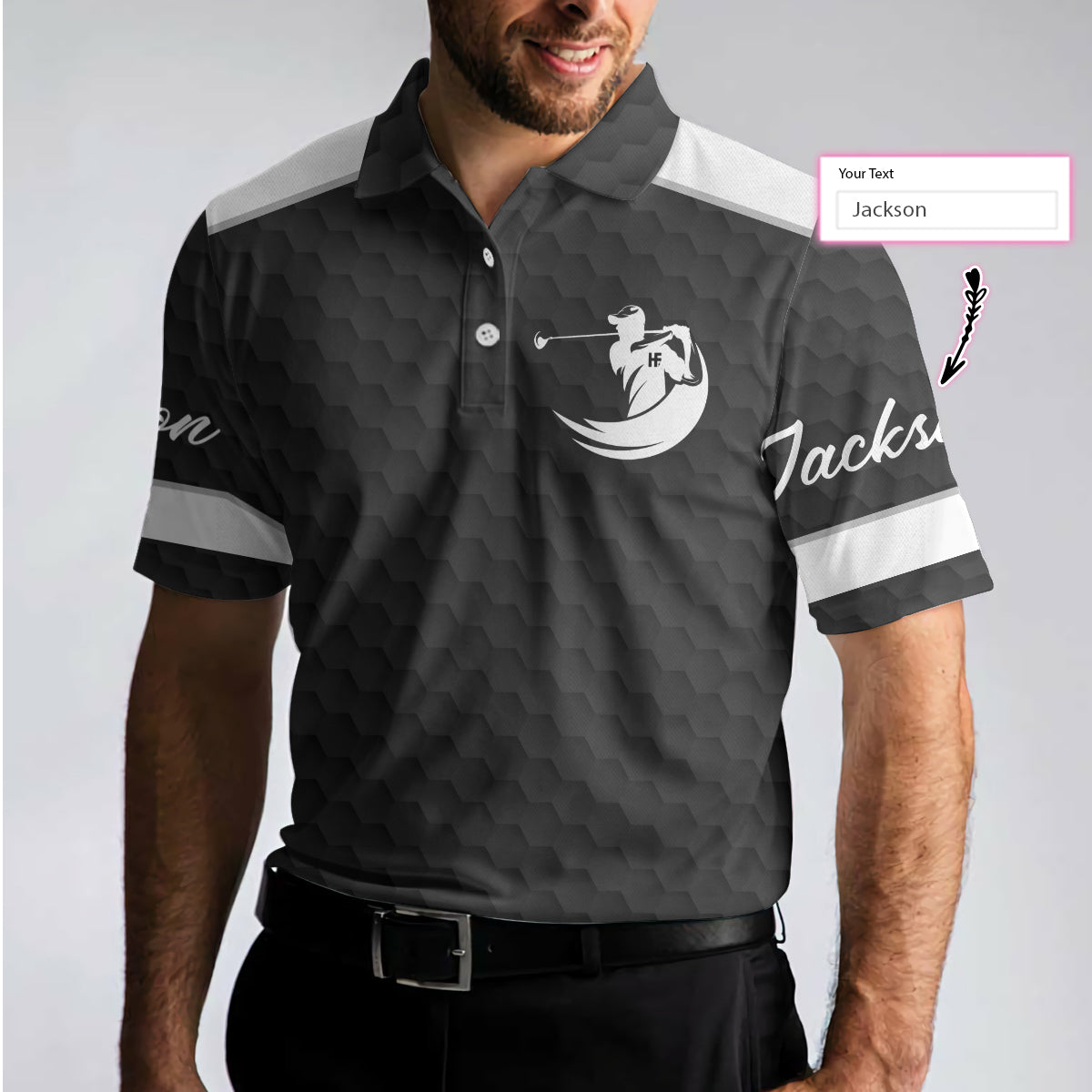 Best Papa By Par Black Golf Pattern Custom Men Polo Shirt, Personalized Polo Shirt, Best Golf Shirt For Men