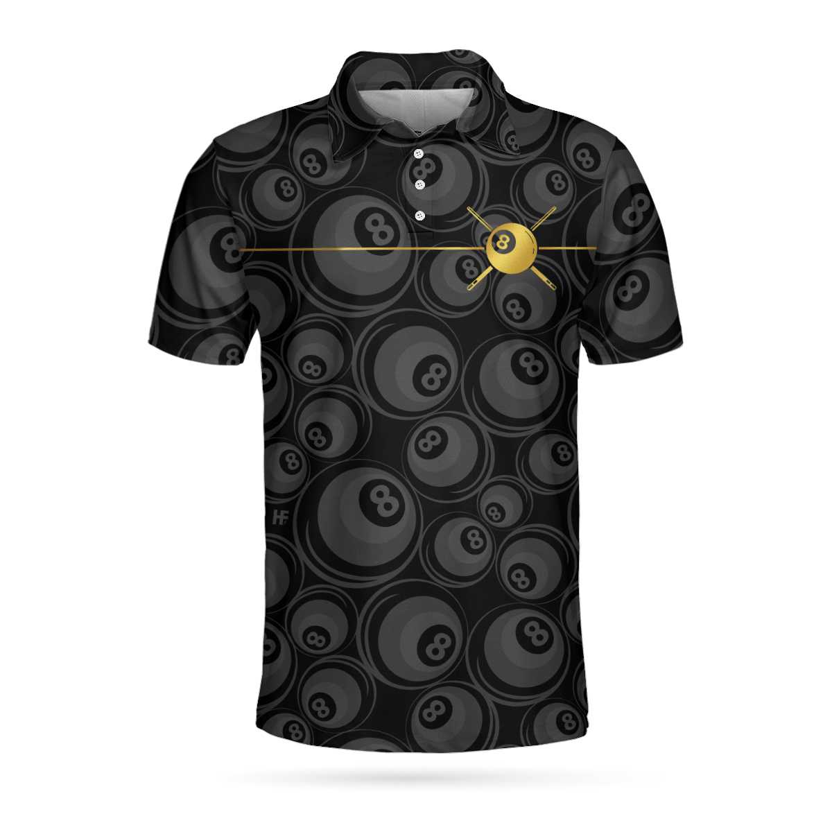 Men Polo Shirt - Billiards Black Background And Golden Pattern Polo Shirt - 8-ball Polo Shirt, Best Billiards Shirt For Men