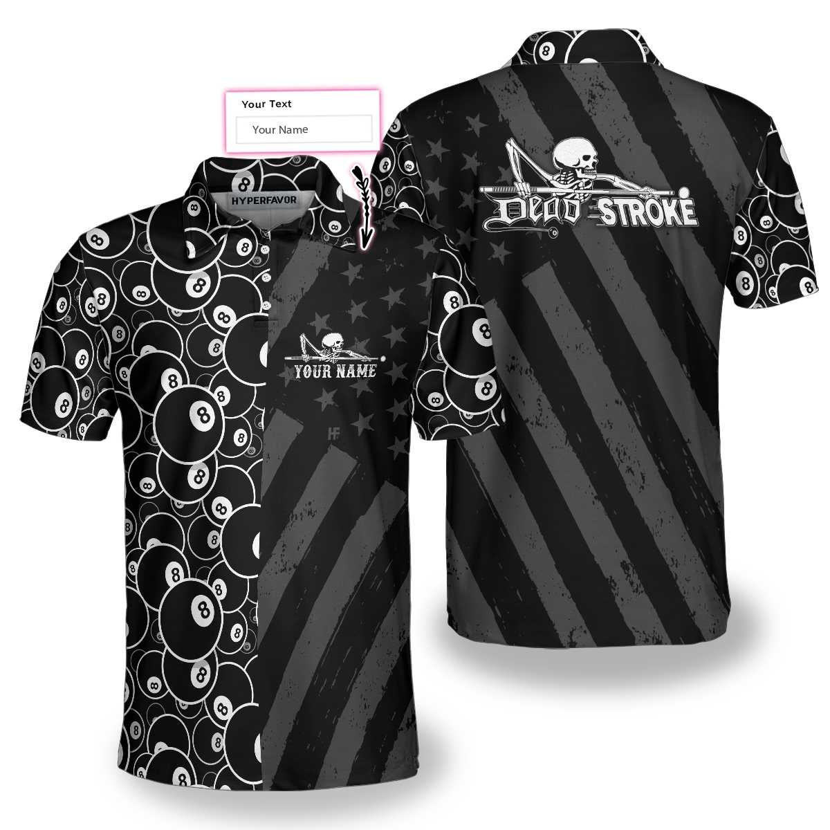 Men Polo Shirt - Billiards Dead Stroke Custom Polo Shirt - Personalized Black Billiards Shirt For Men, Cool Custom Billiards Team Shirt