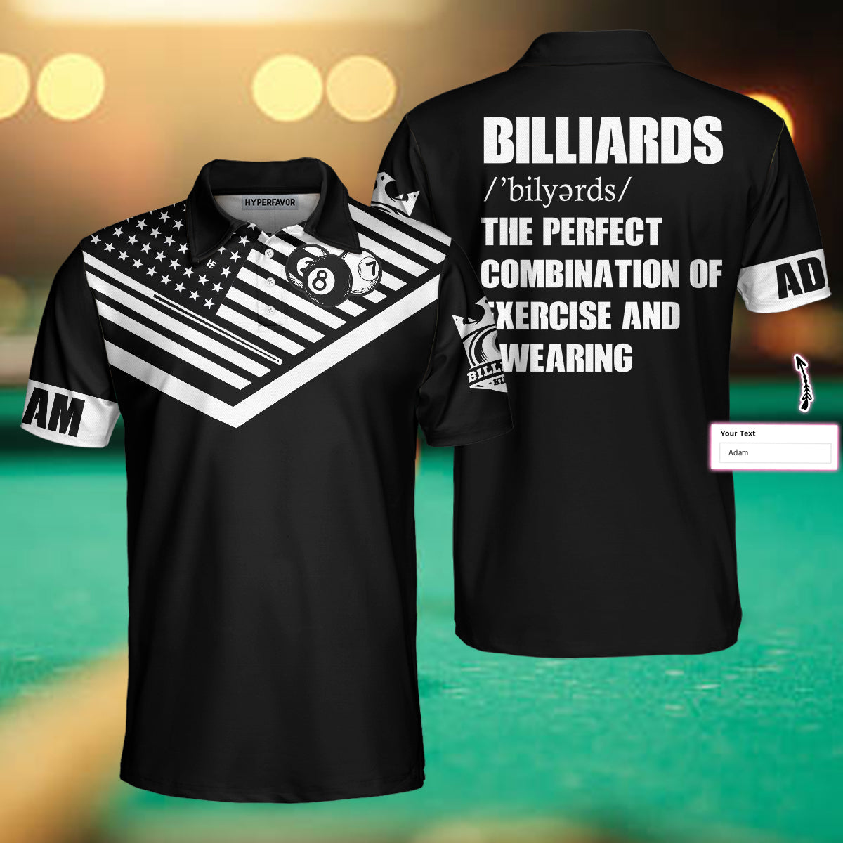Men Polo Shirt - Billiards Excercise And Swearing Custom Polo Shirt - Gift For Billiards Player - Black And White American Flag Billiards Shirt
