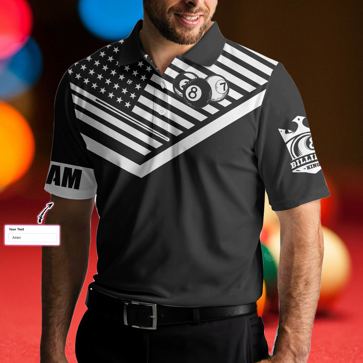 Men Polo Shirt - Billiards Excercise And Swearing Custom Polo Shirt - Gift For Billiards Player - Black And White American Flag Billiards Shirt