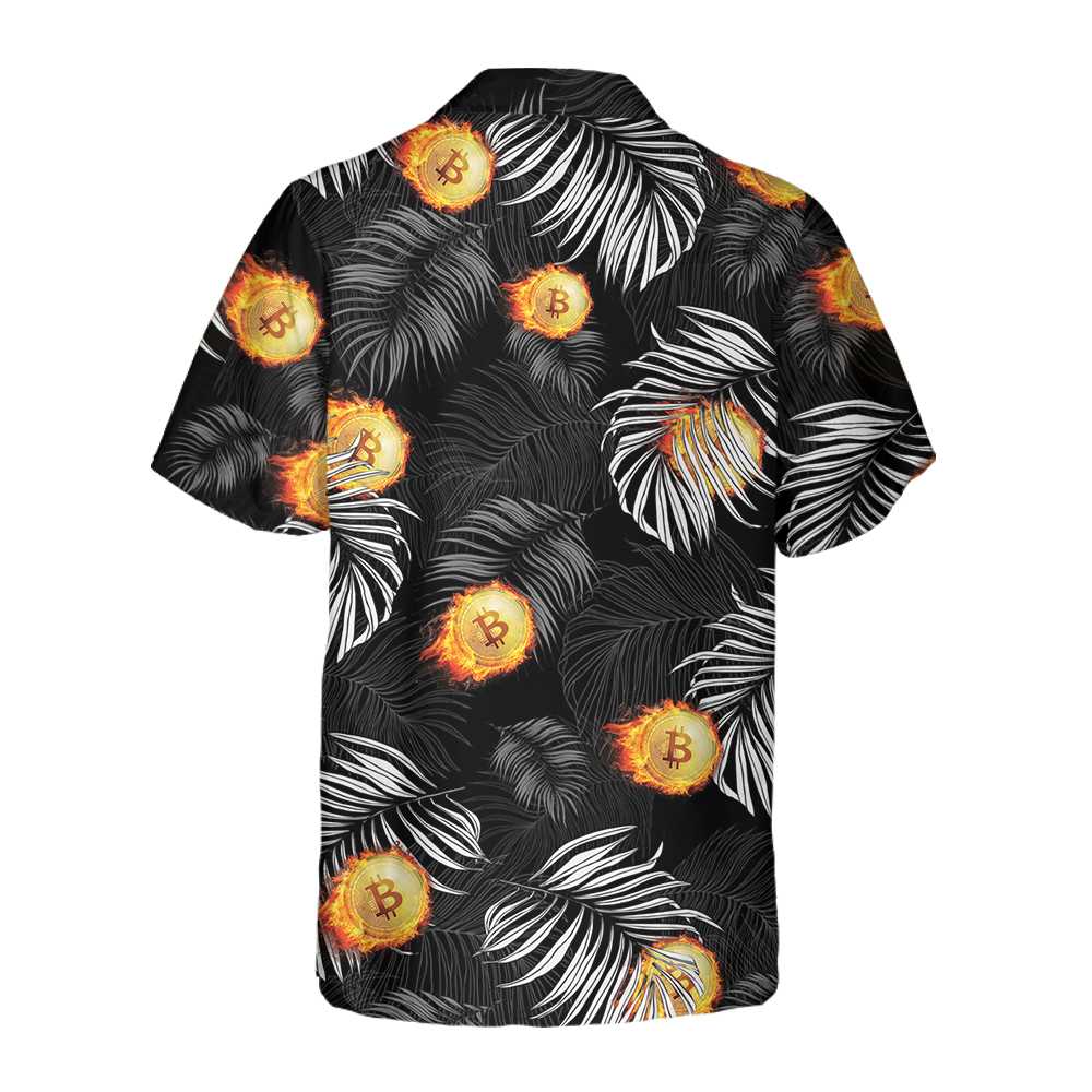 Bitcoin Flame And Tropical Pattern Hawaiian Shirt, Bitcoin Aloha Shirt For Men - Perfect Gift For Bitcoin Lovers, Family, Friends, Husband, Boyfriend