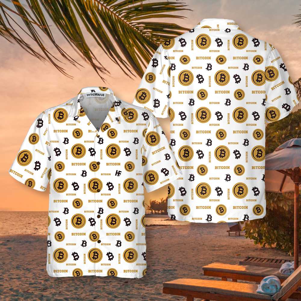 Bitcoin Pattern Hawaiian Shirt, Funny Bitcoin Aloha Shirt For Men & Women - Perfect Gift Husband, Wife, Boyfriend, Girlfriend, Family, Friends