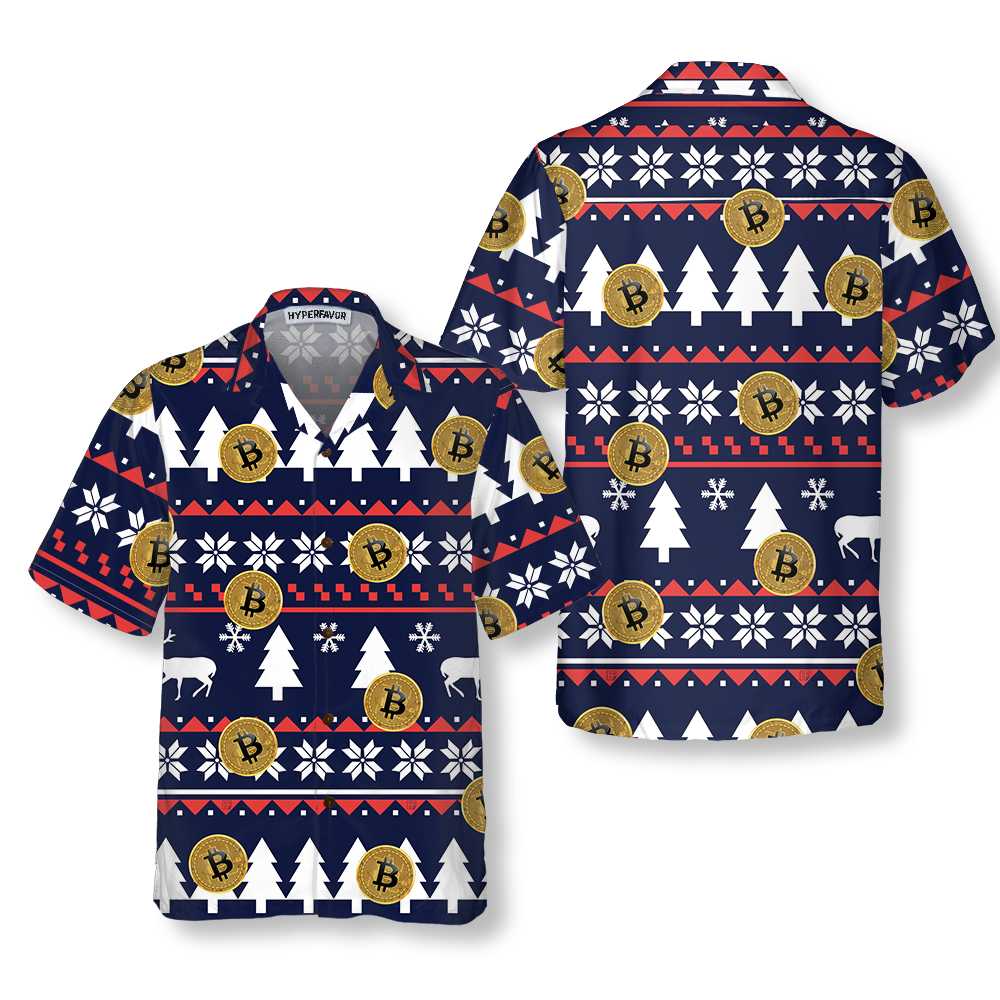 Bitcoin Ugly Christmas Hawaiian Shirt, Christmas Aloha Shirt For Men - Perfect Gift Husband, Boyfriend, Family, Friends