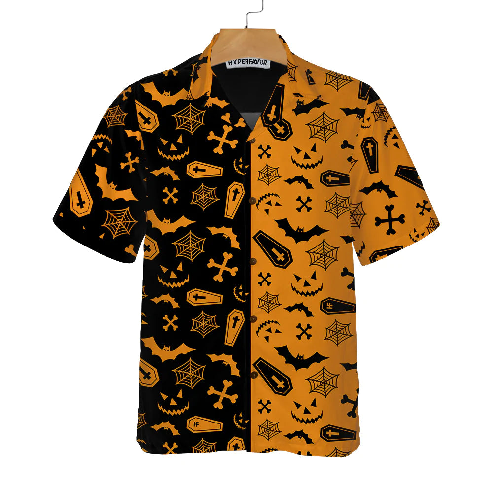 Black And Orange Spooky Halloween Hawaiian Shirt, Halloween Pattern Shirt, Best Halloween Husband, Wife, Boyfriend, Girlfriend, Family, Friends