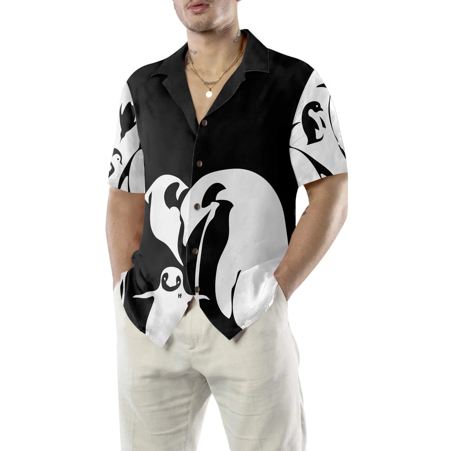Black And White Penguin Hawaiian Shirt, Cool Penguin Hawaiian Shirt For Men - Perfect Gift Husband, Wife, Boyfriend, Girlfriend, Family, Friends