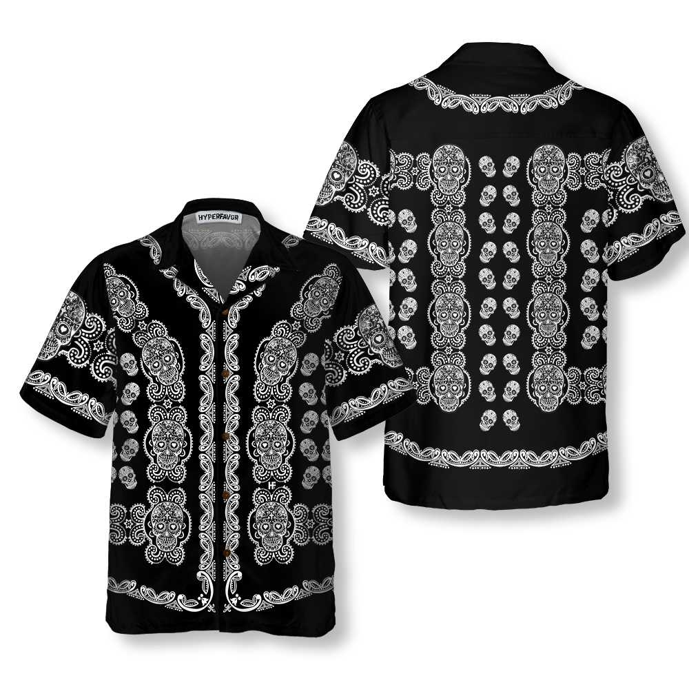Black And White Sugar Skull Calavera Hawaiian Shirt, Day Of The Dead Mexican Skull Shirt, Best Gift For Husband, Boyfriend, Friends, Family