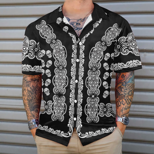 Black And White Sugar Skull Calavera Hawaiian Shirt, Day Of The Dead Mexican Skull Shirt, Best Gift For Husband, Boyfriend, Friends, Family
