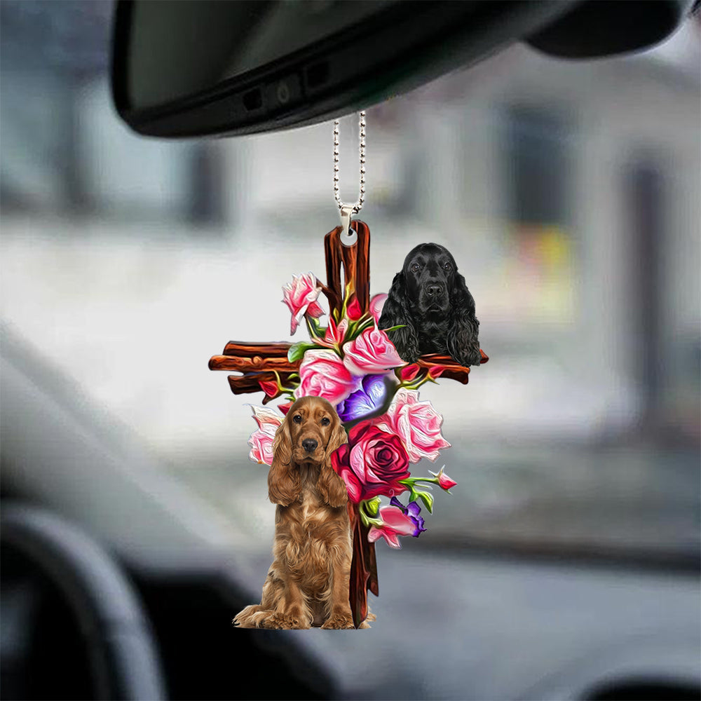 Black Cocker Spaniel Roses and Jesus Ornament - Dog Car Hanging Ornament - Gift For Dog Mom, Dog Lover, Dog Owner
