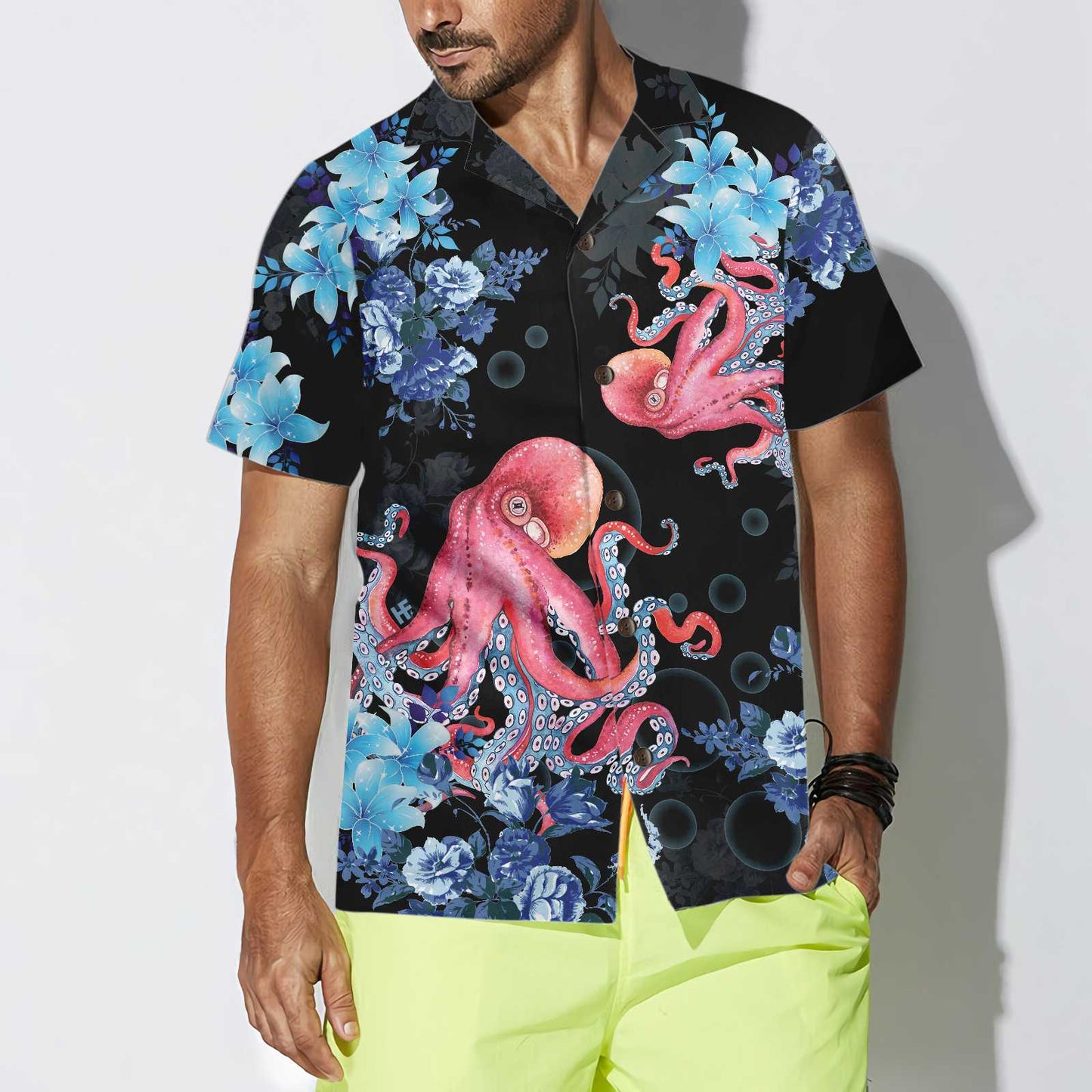 Blue Floral And Octopus Hawaiian Shirt, Short Sleeve Octopus Shirt For Men, Best Gift For lover, Friend, Family