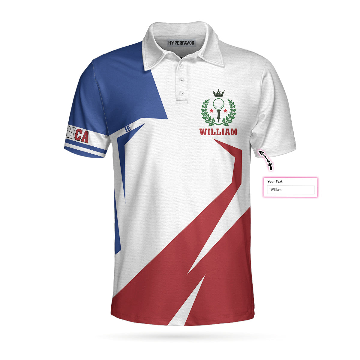 Men Polo Shirt - Blue Red White Golf Custom Polo Shirt, Customized American Golf Shirt For Men, Gift Idea For Golfers